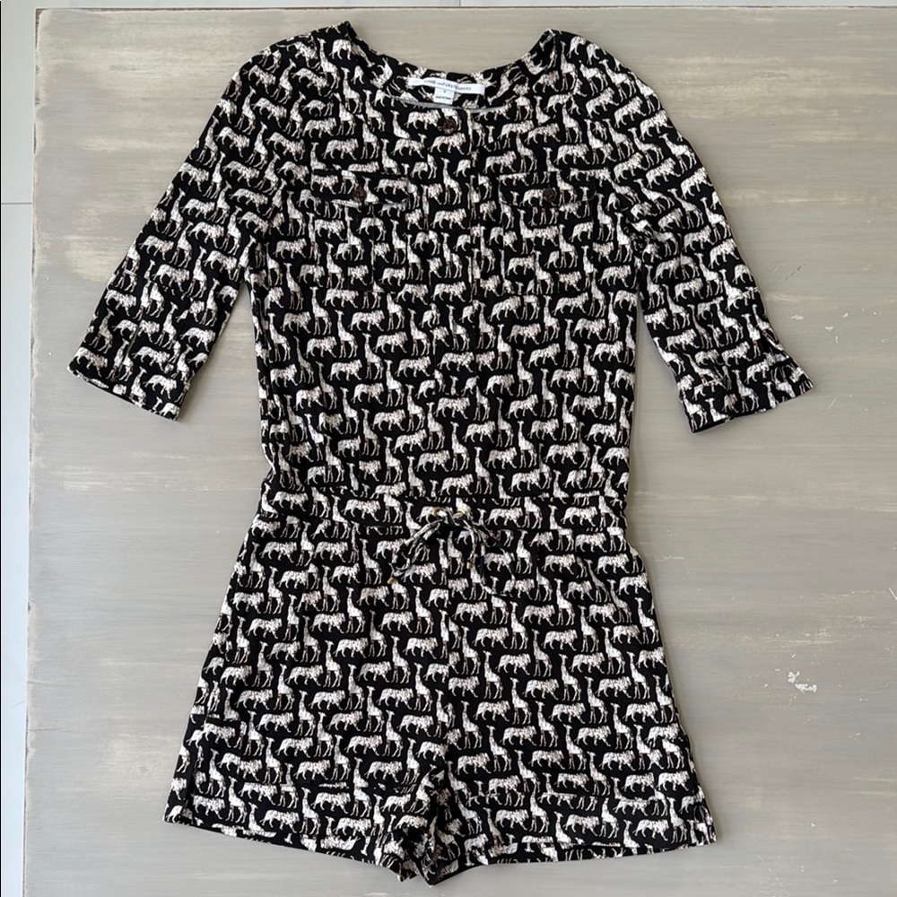 Diane Von Furstenberg Opal Jungle Animal Print Silk Button Front Romper - 6